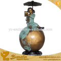 Garden Bronze Girl on Globe Map sculpture GBF-C056V